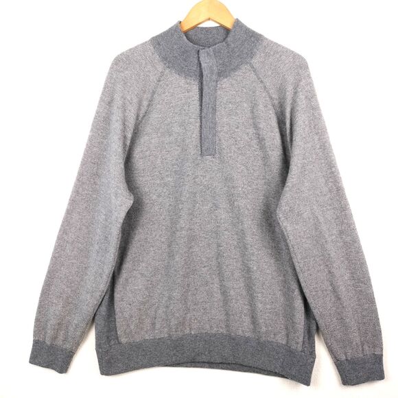Vince Sweater Mens 2XL Gray Cashmere Wool 1/4 Button Up Henley Mock Neck Luxury - Picture 1 of 14